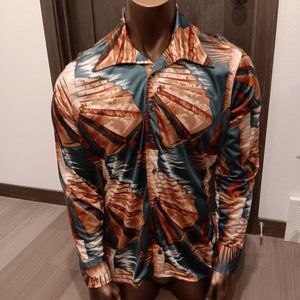 Vintage Oleg Cassini 100% polyester disco shirt by Burma Bibas. Size large.